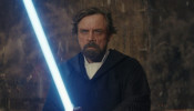 Luke Skywalker (Mark Hamill) with his lightsaber in 'Star Wars: The Last Jedi'