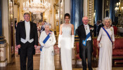 Queen Elizabeth, Kate Middleton, Camilla Stun In State Banquet With Sparkling Tiara, White Gown 