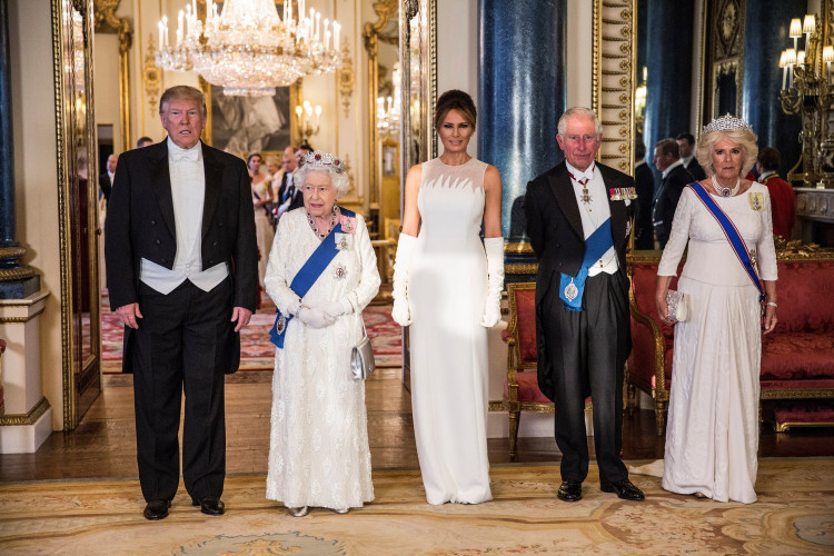 Queen Elizabeth, Kate Middleton, Camilla Stun In State Banquet With Sparkling Tiara, White Gown 