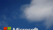 A Microsoft logo is seen next to a cloud in Los Angeles