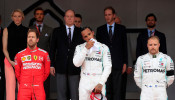 Mercedes' Lewis Hamilton, Ferrari's Sebastian Vettel and Mercedes' Valtteri Bottas