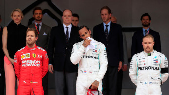 Mercedes' Lewis Hamilton, Ferrari's Sebastian Vettel and Mercedes' Valtteri Bottas