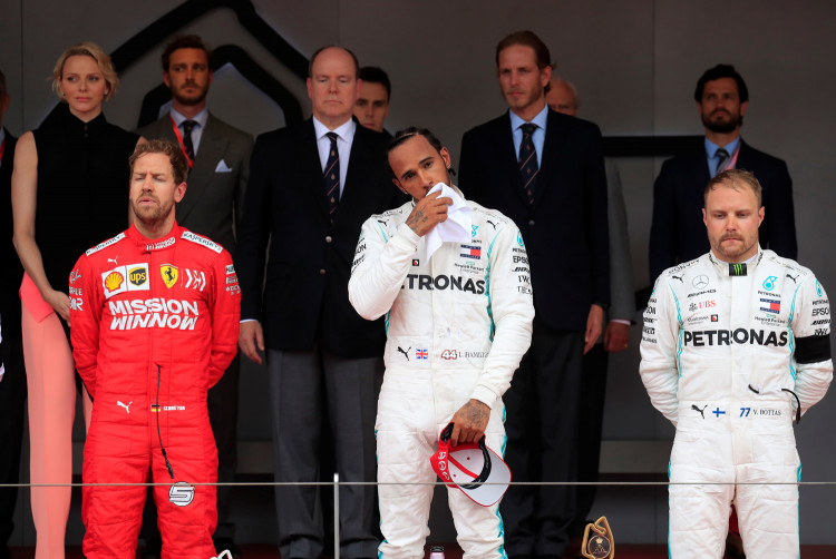 Mercedes' Lewis Hamilton, Ferrari's Sebastian Vettel and Mercedes' Valtteri Bottas