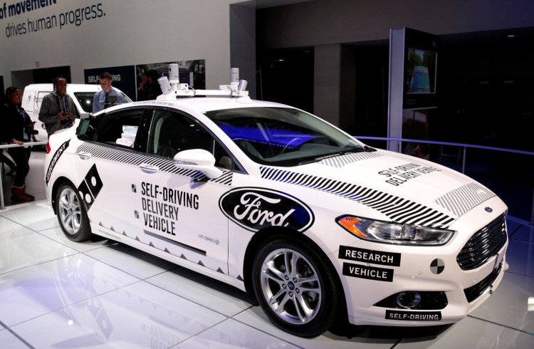 A Ford Fusion hybrid, Level 4 autonomous vehicle is displayed at the North American International Auto Show at Cobo Center in Detroit, United States