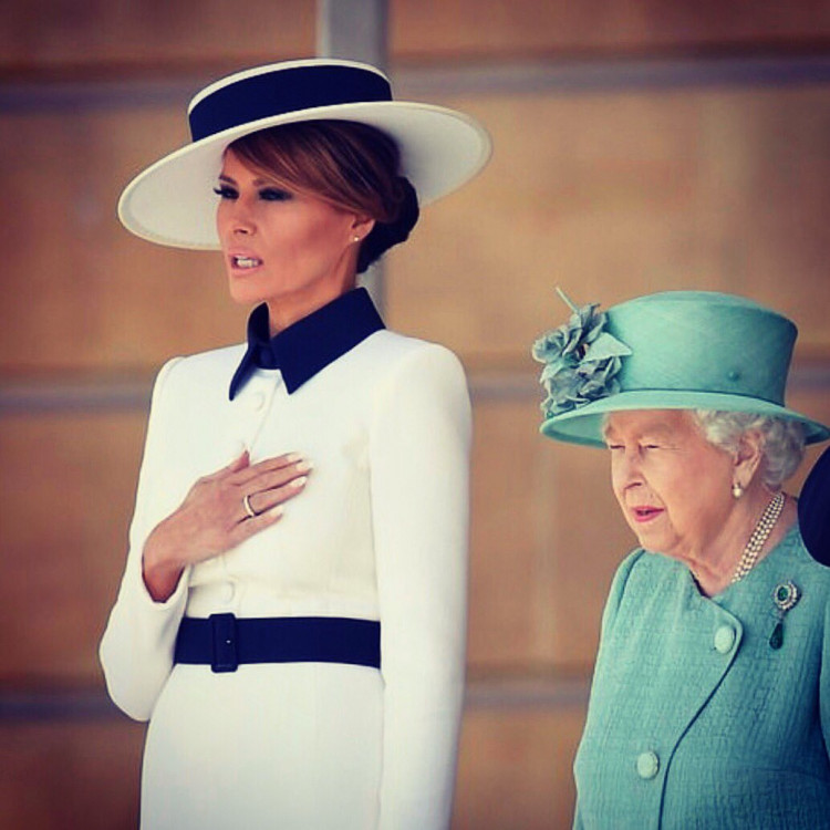 Melania Trump shown here with Queen Elizabeth during her visit to the United Kingdom with her husband Donald Trump, from June 3 to 5.