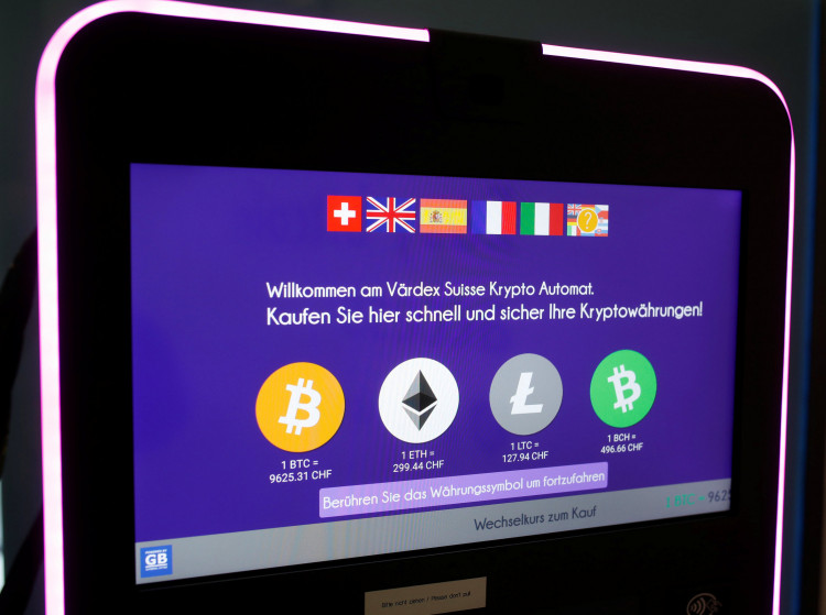 Exchange rates of cryptocurrencies as displayed on ATM