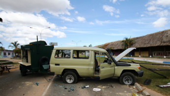 A crashed car is seen at the scene where Venezuelan soldiers opened fire on indigenous people near the border with Brazil on Friday, according to community members, in Kumarakapay