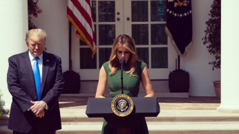First Lady Melania Trump and the President at the National Day for Prayer observance at the White House, May 2, 2019. Recent news has it that a Melania Trump biopic starring Jennifer Garner is in the making.