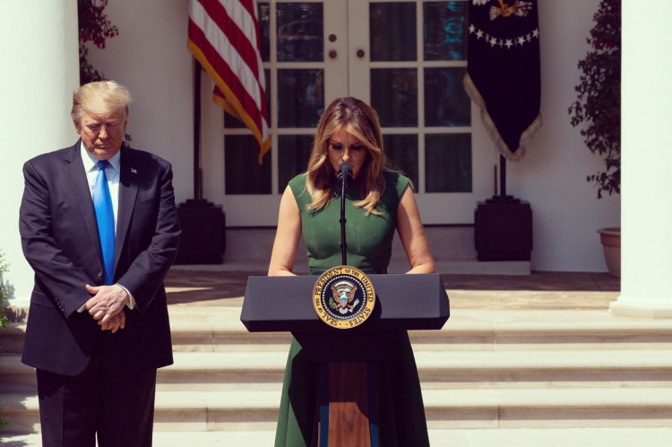 First Lady Melania Trump and the President at the National Day for Prayer observance at the White House, May 2, 2019. Recent news has it that a Melania Trump biopic starring Jennifer Garner is in the making.