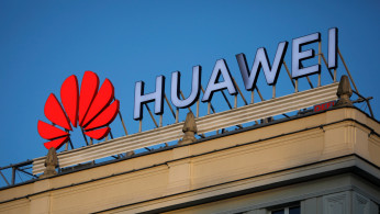The Huawei logo is pictured in central Warsaw