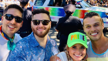 Miranda Lambert and husband Brendan McLoughlin (rightmost) out celebrating with friends during the NYC pride parade.