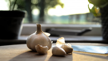 Garlic on a wooden table