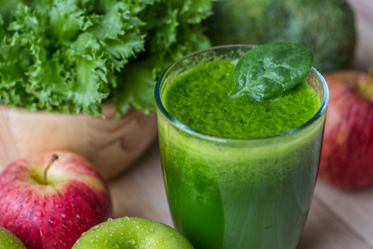 Green juice on the table.