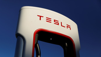 Tesla super chargers are shown in Mojave, California