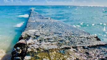 Concrete barrier in the sea.