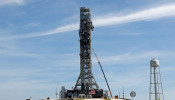 NASA's Space Launch System mobile launcher stands atop Launch Pad 39B at the Kennedy Space Center in Cape Canaveral