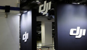 DJI signages are pictured at their booth at Interpol World in Singapore July 2, 2019