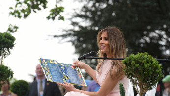 First Lady Melania Trump participates in the Easter Egg Roll on the South Lawn of the White House, Monday, April 17, 2017, in Washington, D.C. 