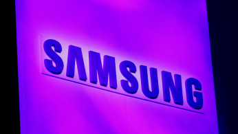 The company logo is displayed at the Samsung news conference at the Consumer Electronics Show (CES) in Las Vegas