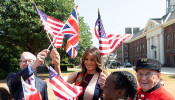 First Lady Melania Trump and Philip May, husband of British Prime Minister Theresa May, visit the Royal Hospital Chelsea on July 13, 2018.