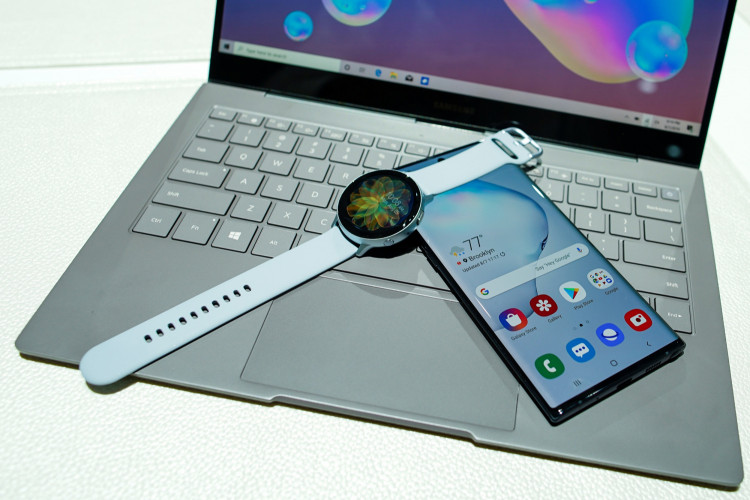 New devices are seen for testing during the launch event of the Samsung Galaxy Note 10 at the Barclays Center in Brooklyn, New York