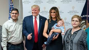 Trump and the first lady with the family and baby son of El Paso shooting victims Jordan and Andre Anchondo.