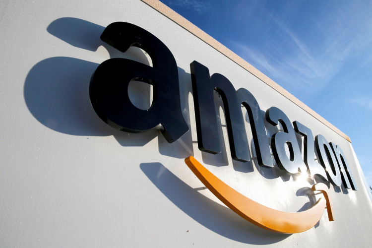 The logo of Amazon is seen at the company logistics centre in Boves