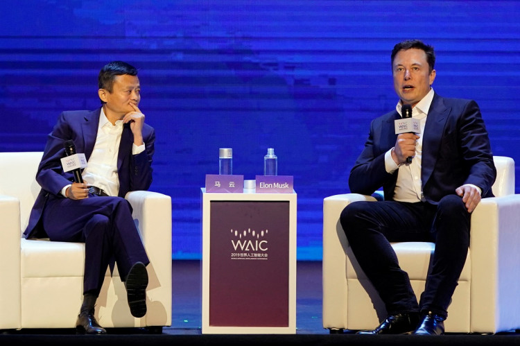 Tesla Inc CEO Elon Musk and Alibaba Group Holding Ltd Executive Chairman Jack Ma attend the World Artificial Intelligence Conference (WAIC) in Shanghai, China, August 29, 2019.