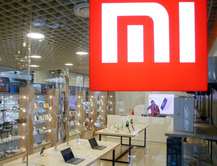 The logo of Xiaomi is seen outside the brand's store in central Kiev