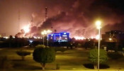 Smoke is seen following a fire at an Aramco factory in Abqaiq, Saudi Arabia, September 14, 2019 in this picture obtained from social media.